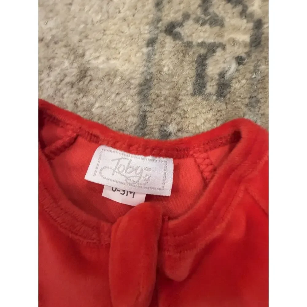 Toby Baby Red Long Sleeve Velour Footie 0-3 Months NWT